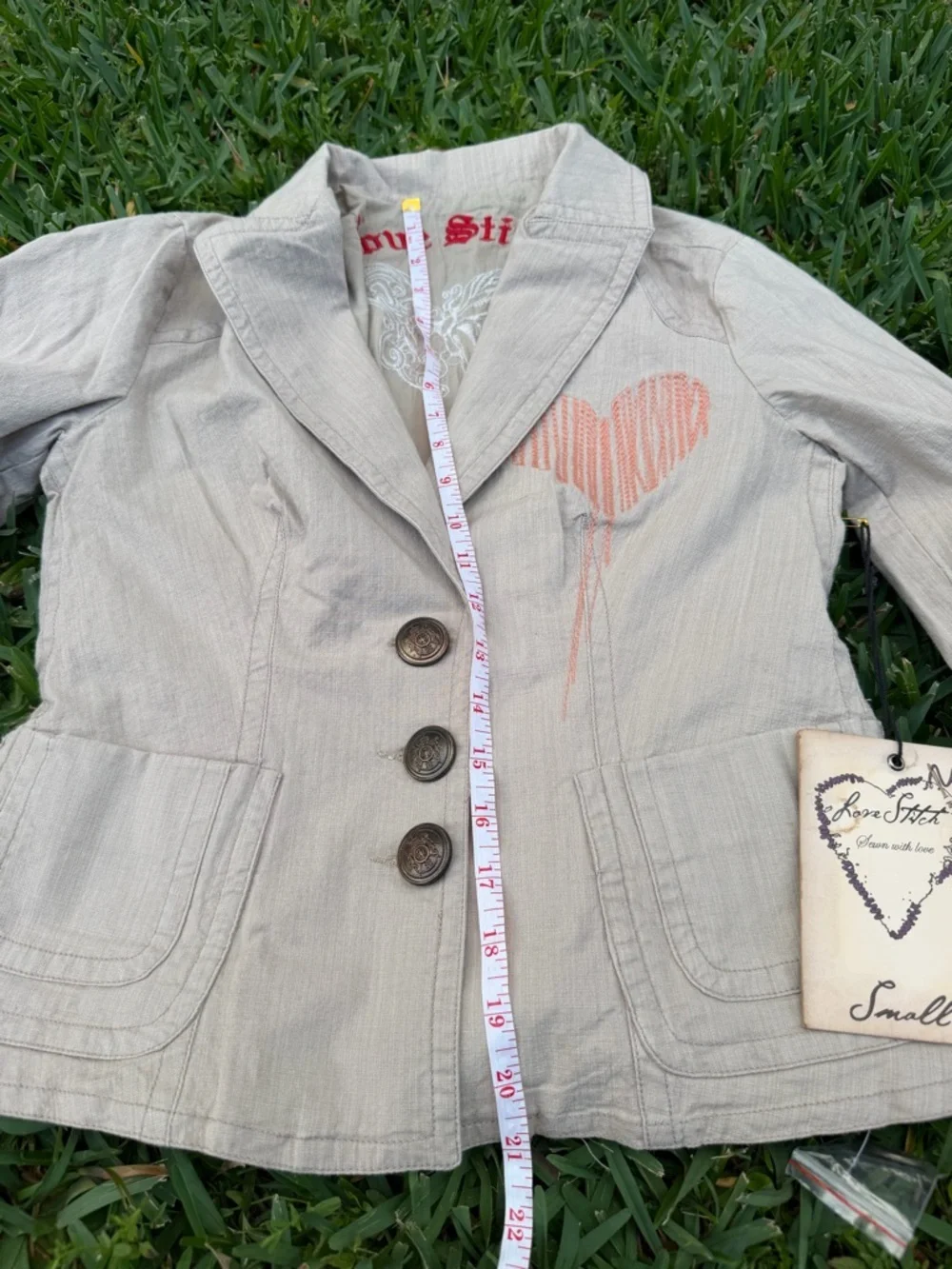 Love Stitch Vintage Boho Embroidered Cotton Blend Blazer Jacket Small NWT Floral - Picture 7 of 10